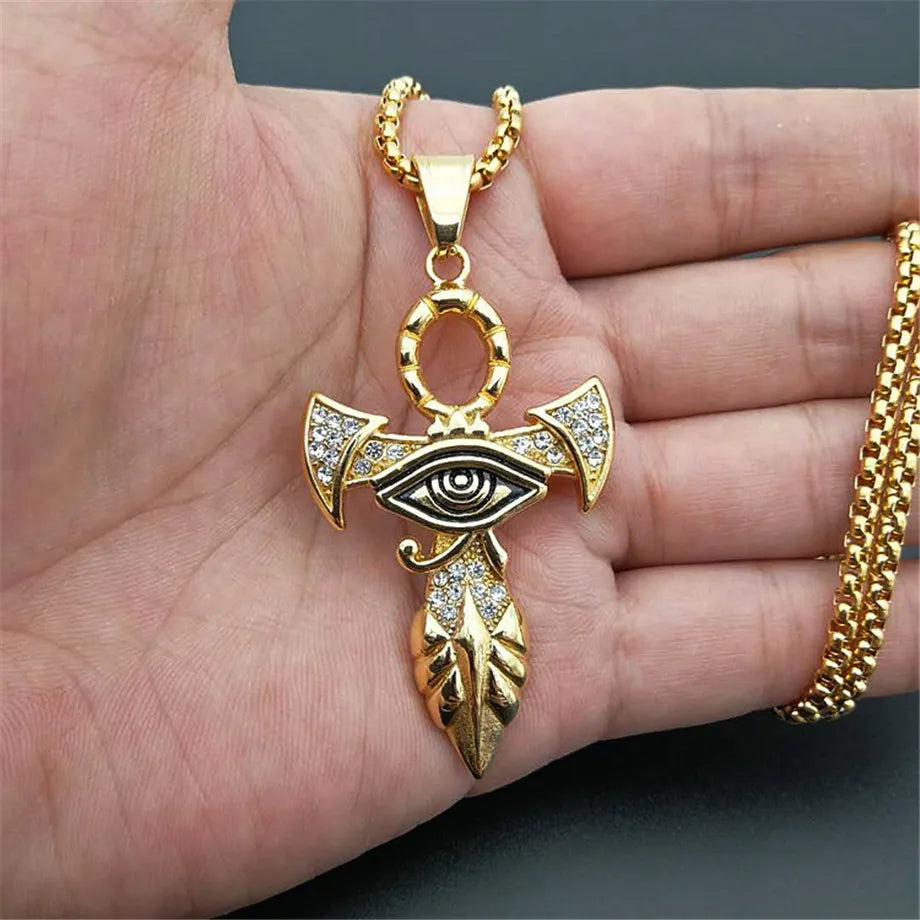 Pendentifs de l'Égypte Ancienne en forme d'Œil d'Horus pour femmes et hommes en acier inoxydable couleur or