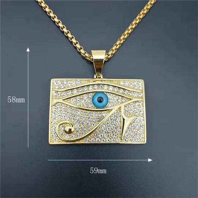 Pendentifs de l'Égypte Ancienne en forme d'Œil d'Horus pour femmes et hommes en acier inoxydable couleur or