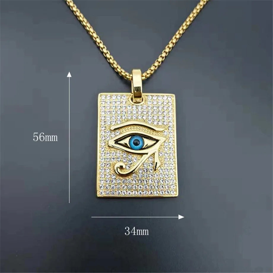Pendentifs de l'Égypte Ancienne en forme d'Œil d'Horus pour femmes et hommes en acier inoxydable couleur or