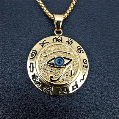 Pendentifs de l'Égypte Ancienne en forme d'Œil d'Horus pour femmes et hommes en acier inoxydable couleur or