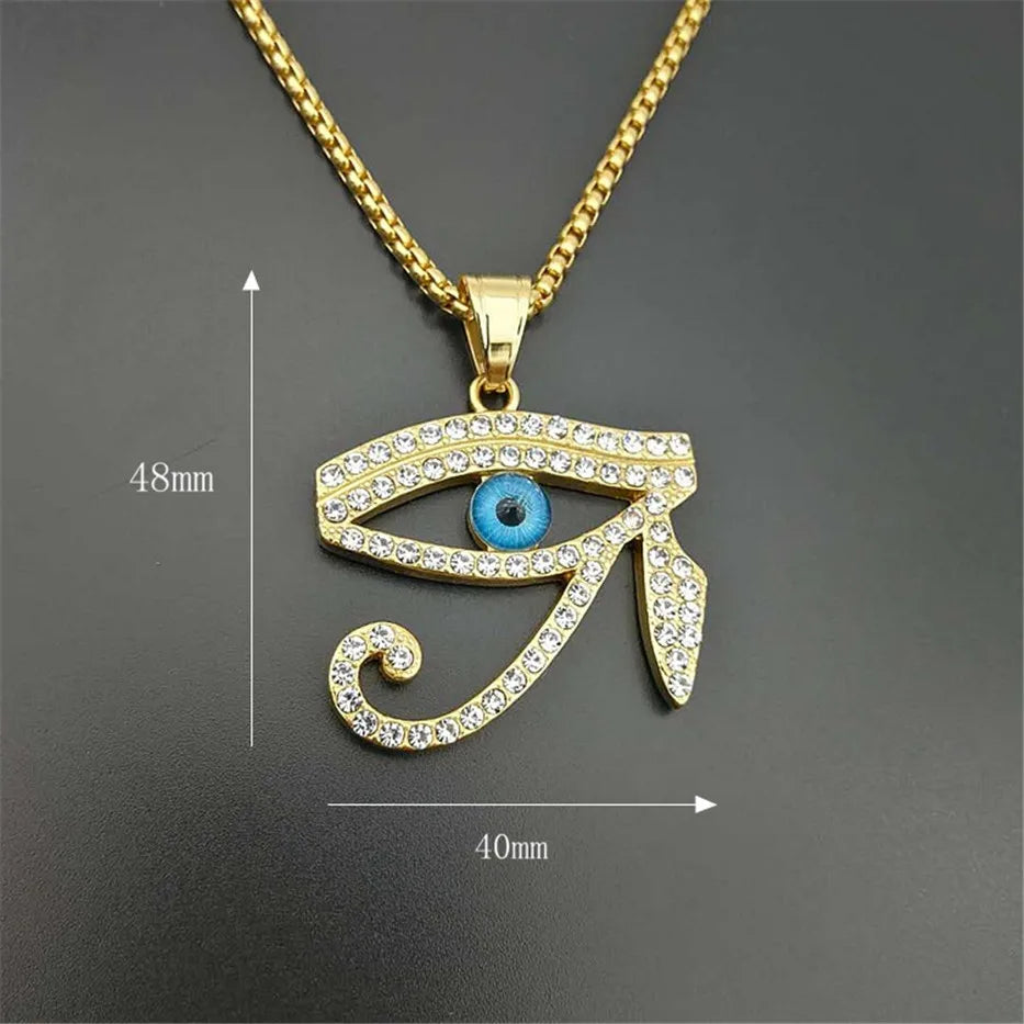 Pendentifs de l'Égypte Ancienne en forme d'Œil d'Horus pour femmes et hommes en acier inoxydable couleur or