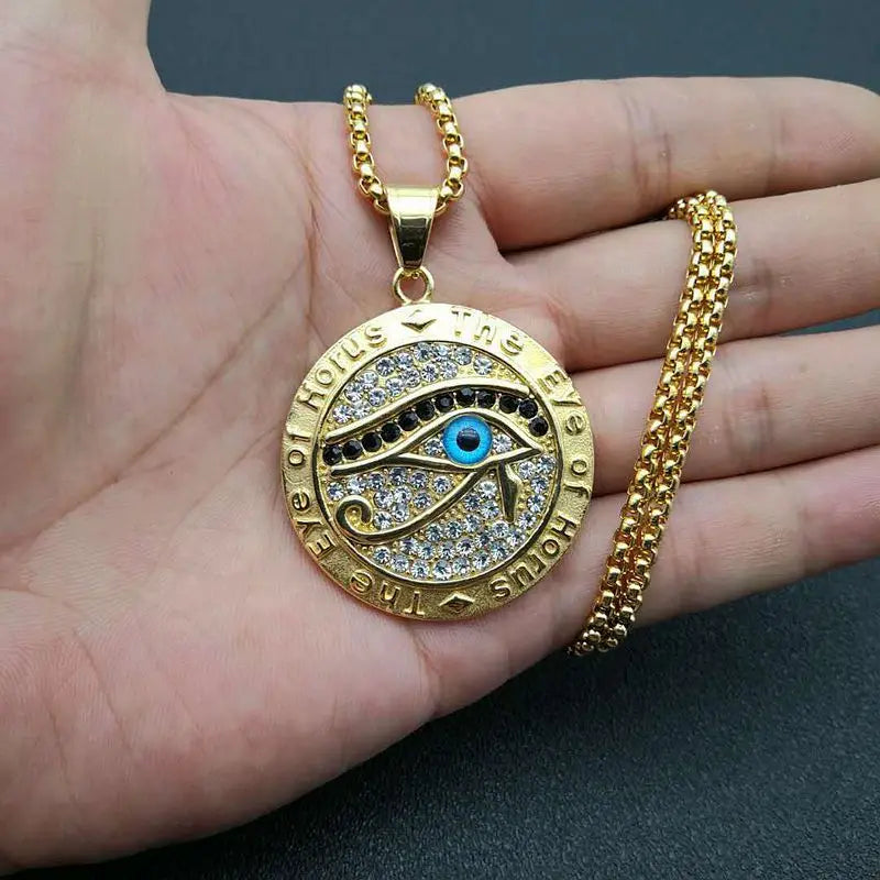 Pendentifs de l'Égypte Ancienne en forme d'Œil d'Horus pour femmes et hommes en acier inoxydable couleur or