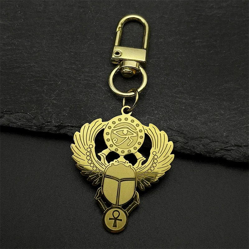 Colliers en acier inoxydable couleur or, symbole du scarabée égyptien œil de Ra Horus, collier clé de vie ankh,