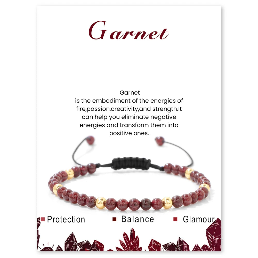 Bracelets tressés en grenat de 4 mm pour femmes et hommes en pierres naturelles