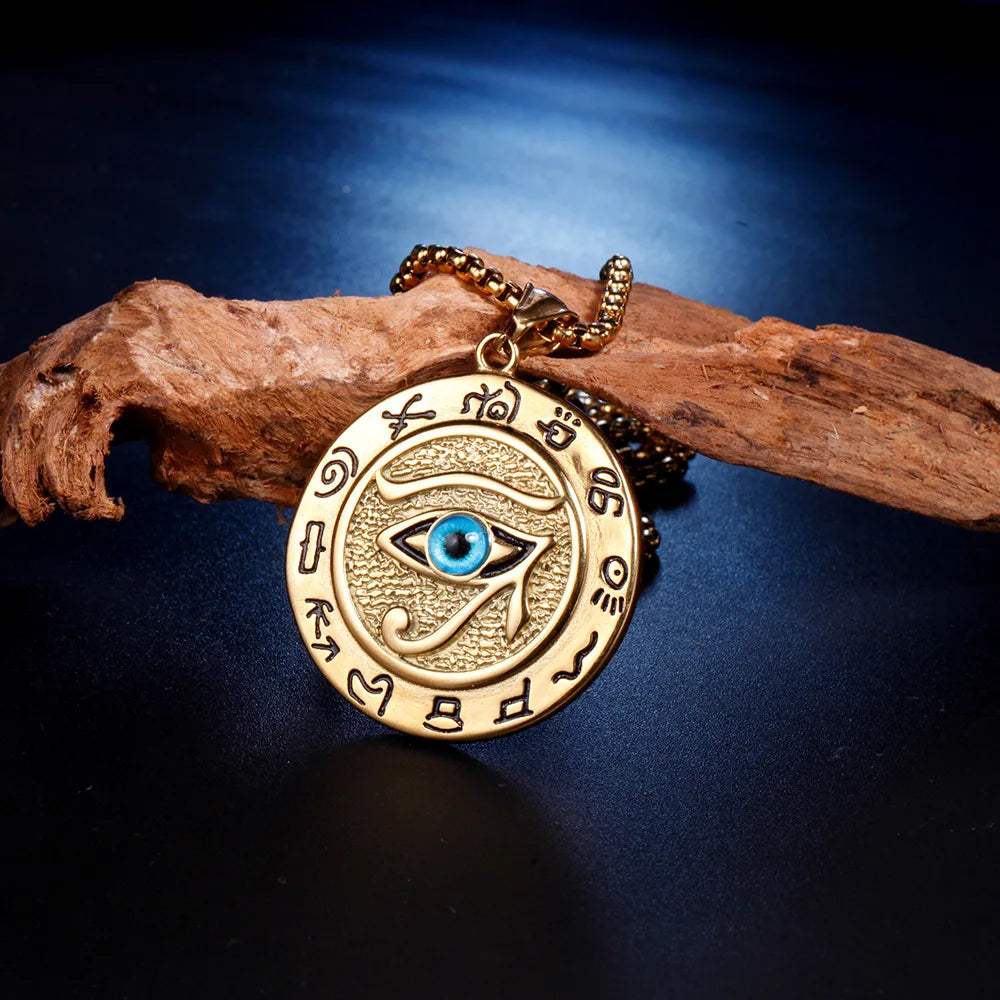 Pendentifs de l'Égypte Ancienne en forme d'Œil d'Horus pour femmes et hommes en acier inoxydable couleur or