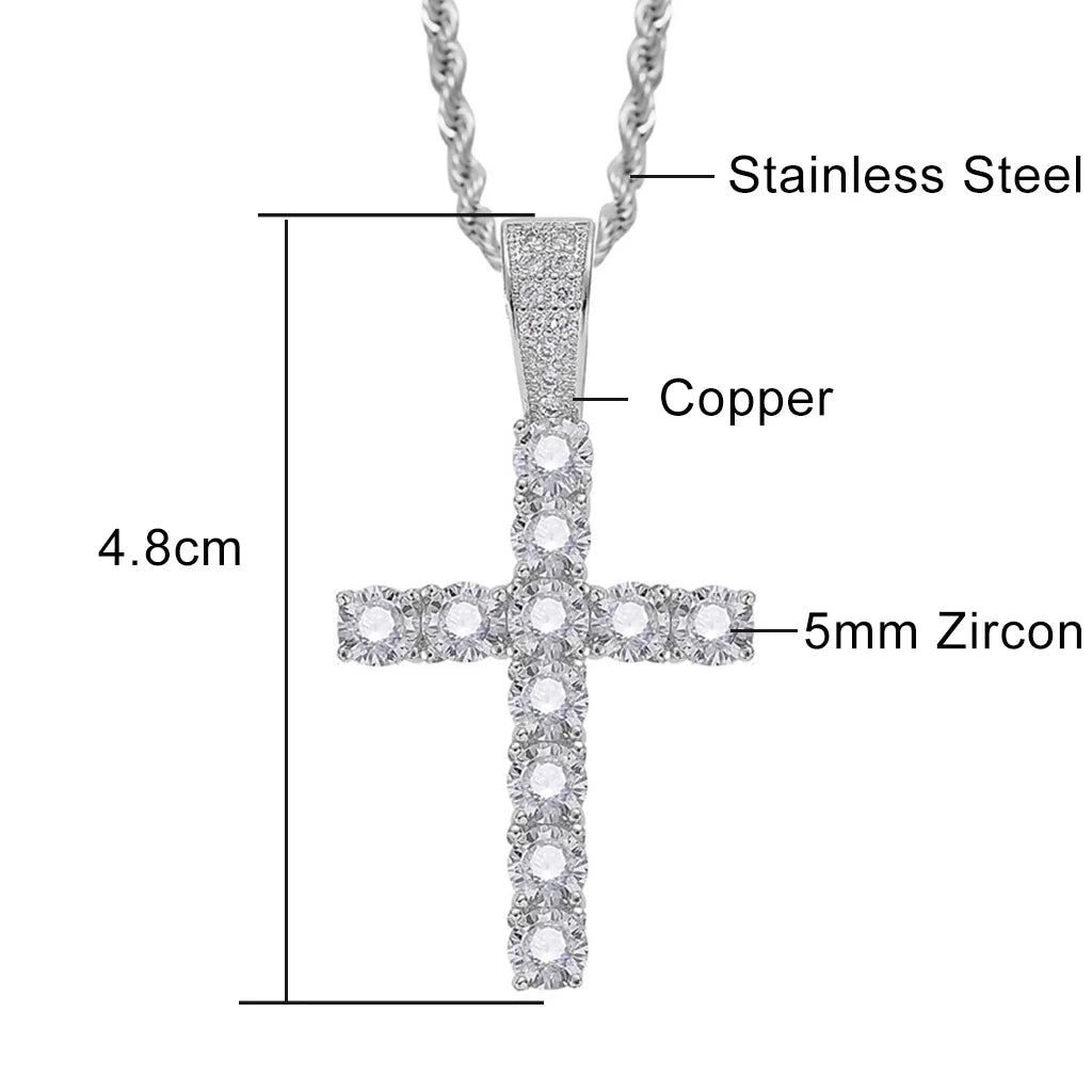 Colliers en croix ICE de 4/5 mm pour femmes et hommes, en acier inoxydable