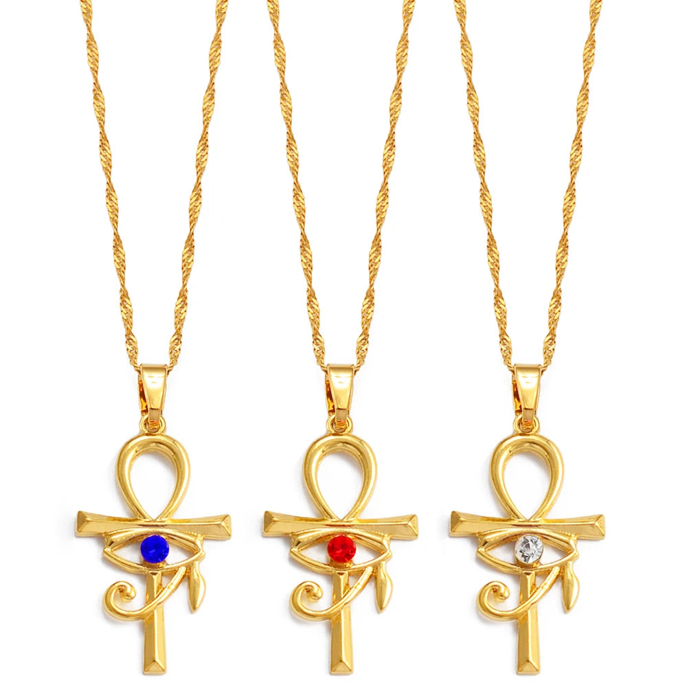 colliers Ancien Égypte Symbole Croix Ankh & Œil Amulettes Africaines Bijoux Égyptiens Accessoires en Pierre