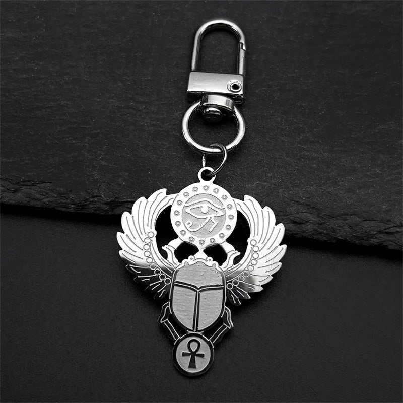 Colliers en acier inoxydable couleur or, symbole du scarabée égyptien œil de Ra Horus, collier clé de vie ankh,