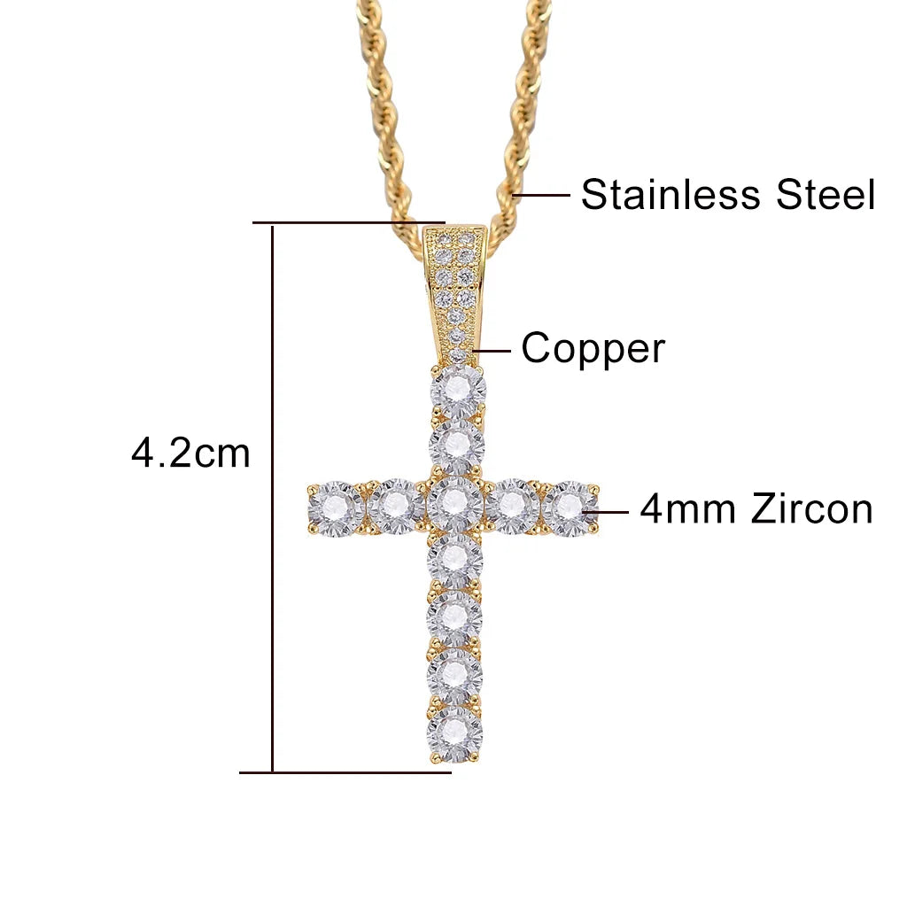 Colliers en croix ICE de 4/5 mm pour femmes et hommes, en acier inoxydable