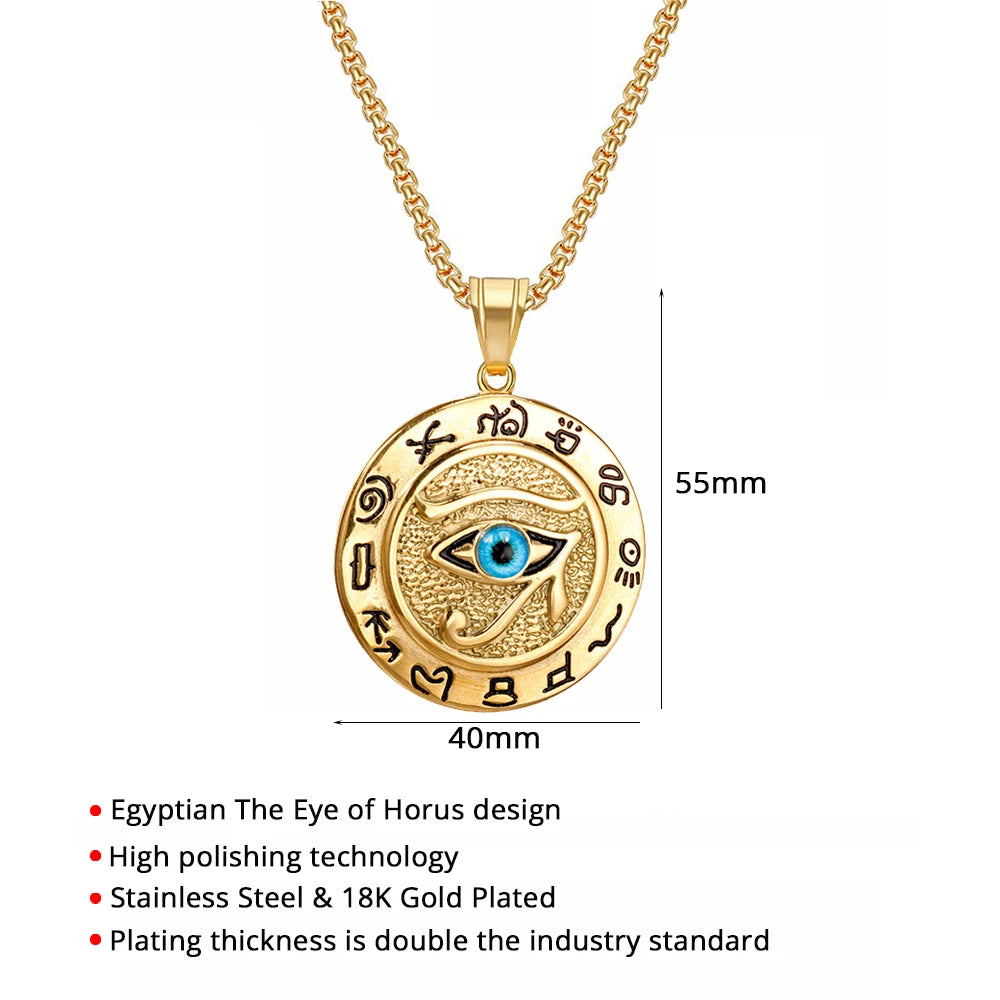 Pendentifs de l'Égypte Ancienne en forme d'Œil d'Horus pour femmes et hommes en acier inoxydable couleur or