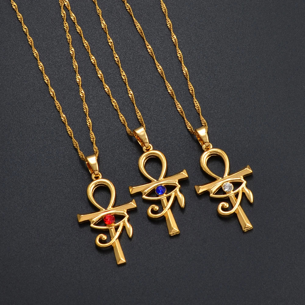 colliers Ancien Égypte Symbole Croix Ankh & Œil Amulettes Africaines Bijoux Égyptiens Accessoires en Pierre