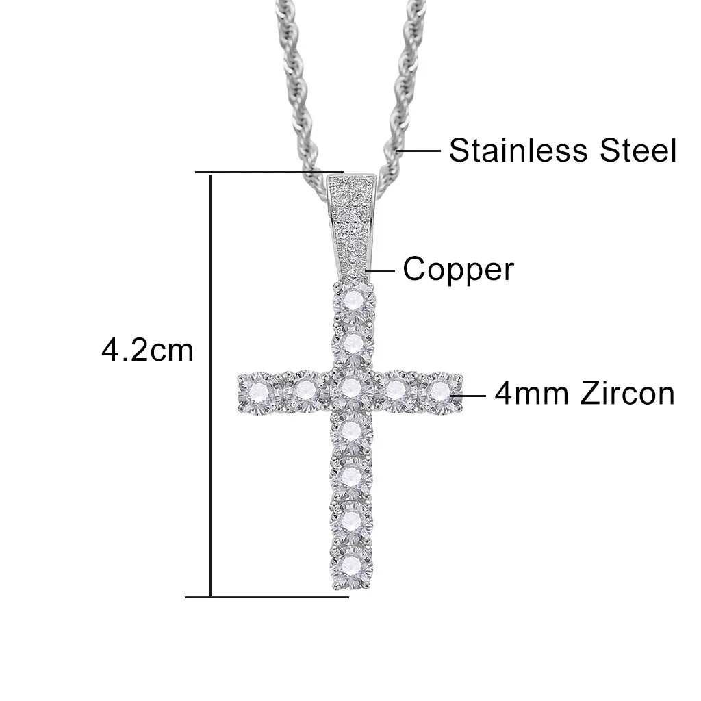 Colliers en croix ICE de 4/5 mm pour femmes et hommes, en acier inoxydable