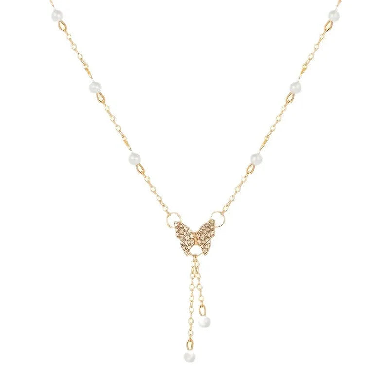 Collier pendentif en forme de papillon en plaqué or pour femmes