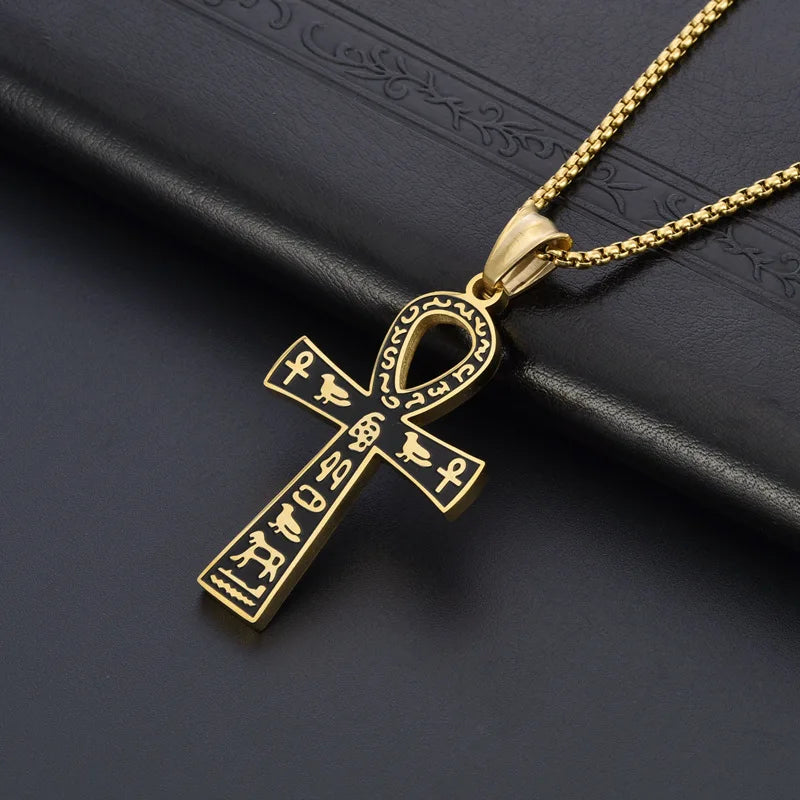 Collier en chaîne pour homme avec pendentif croix de ankh égyptienne