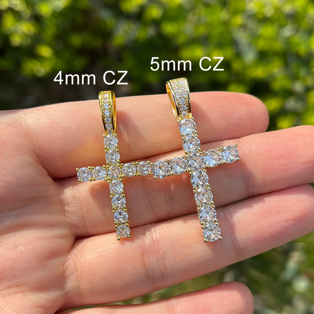 Colliers en croix ICE de 4/5 mm pour femmes et hommes, en acier inoxydable