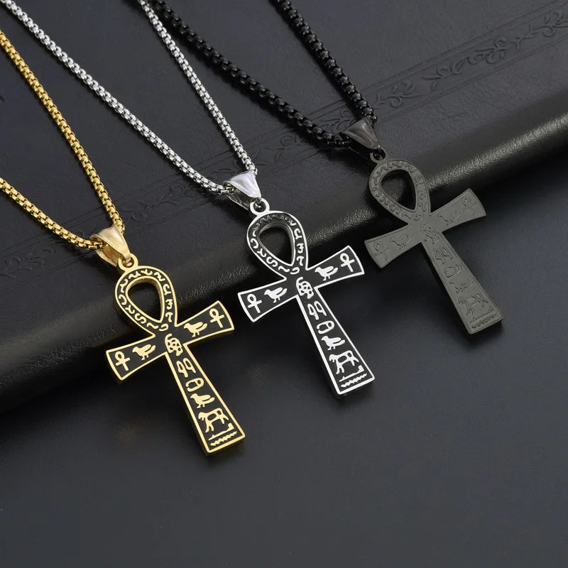 Collier en chaîne pour homme avec pendentif croix de ankh égyptienne