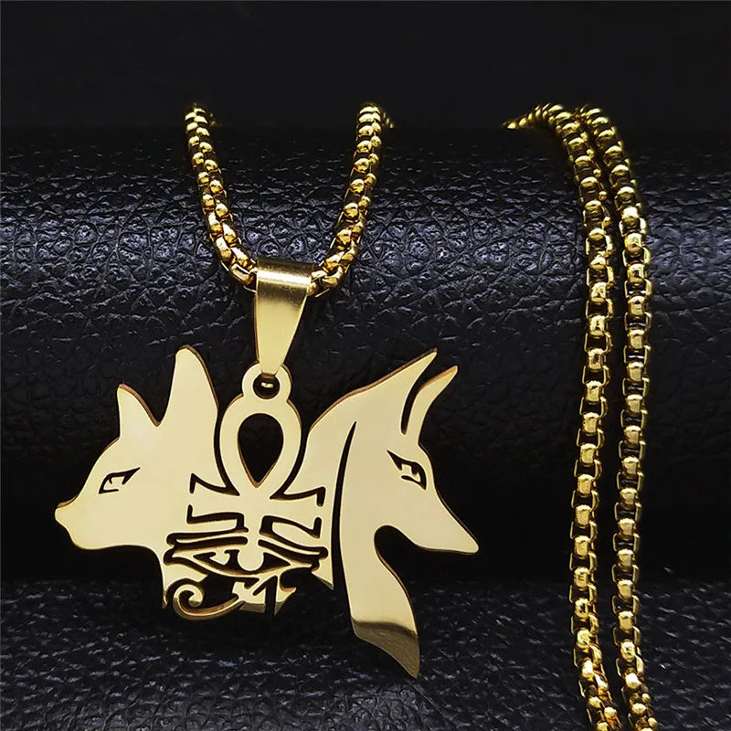 Colliers en acier inoxydable couleur or, symbole du scarabée égyptien œil de Ra Horus, collier clé de vie ankh,