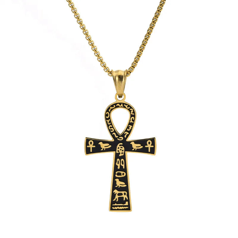 Collier en chaîne pour homme avec pendentif croix de ankh égyptienne