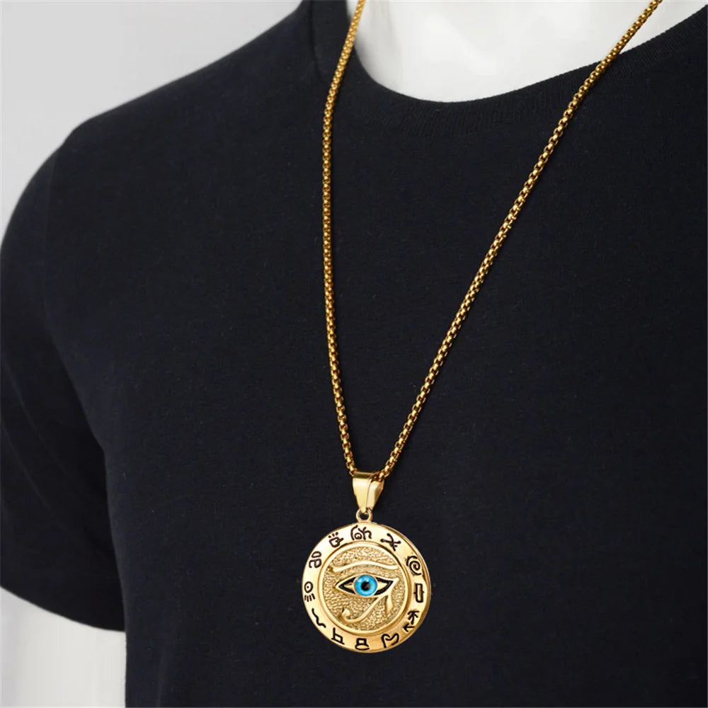 Pendentifs de l'Égypte Ancienne en forme d'Œil d'Horus pour femmes et hommes en acier inoxydable couleur or