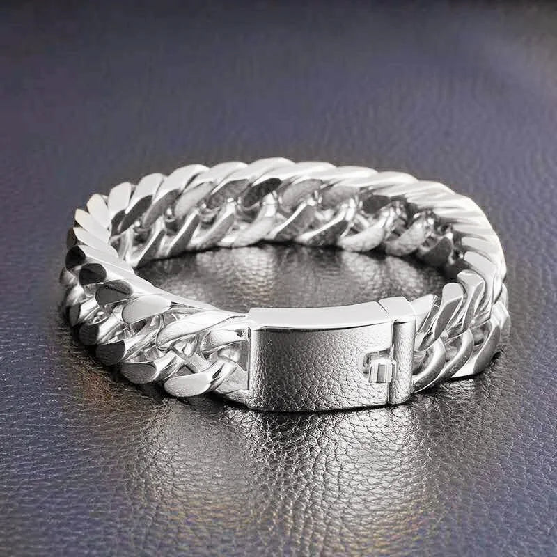 Bracelet cubain noir en acier inoxydable pour hommes