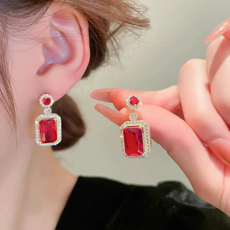 Ensemble de boucles d'oreilles, collier et bagues couleur émeraude de luxe pour femme en acier inoxydable