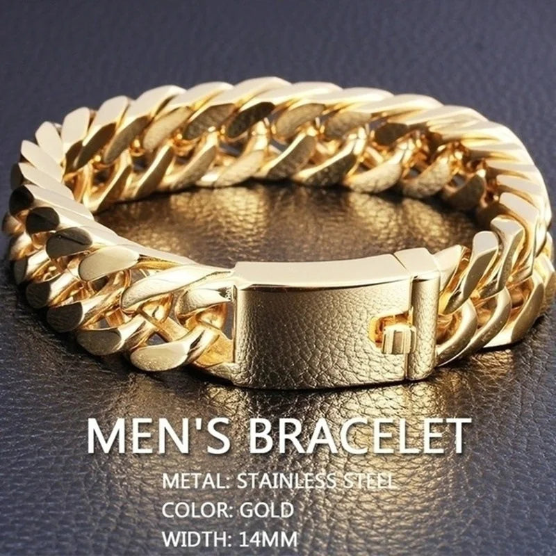 Bracelet cubain noir en acier inoxydable pour hommes