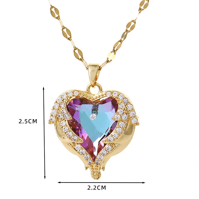 Collier en cristal avec pendentif en forme de cœur, bijou en acier inoxydable pour femmes