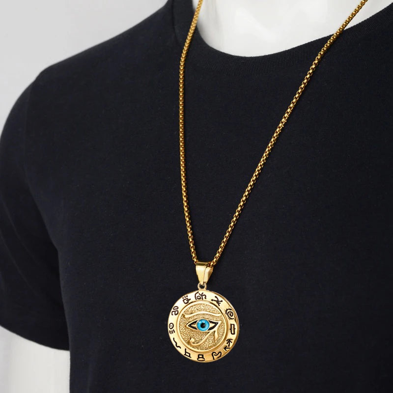 Pendentifs de l'Égypte Ancienne en forme d'Œil d'Horus pour femmes et hommes en acier inoxydable couleur or