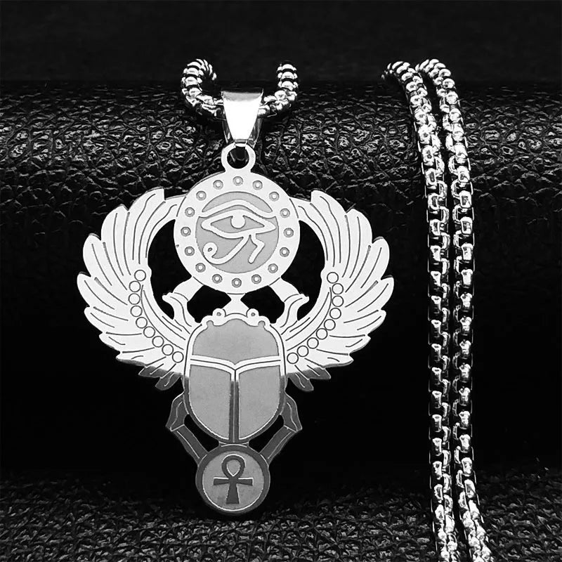 Colliers en acier inoxydable couleur or, symbole du scarabée égyptien œil de Ra Horus, collier clé de vie ankh,
