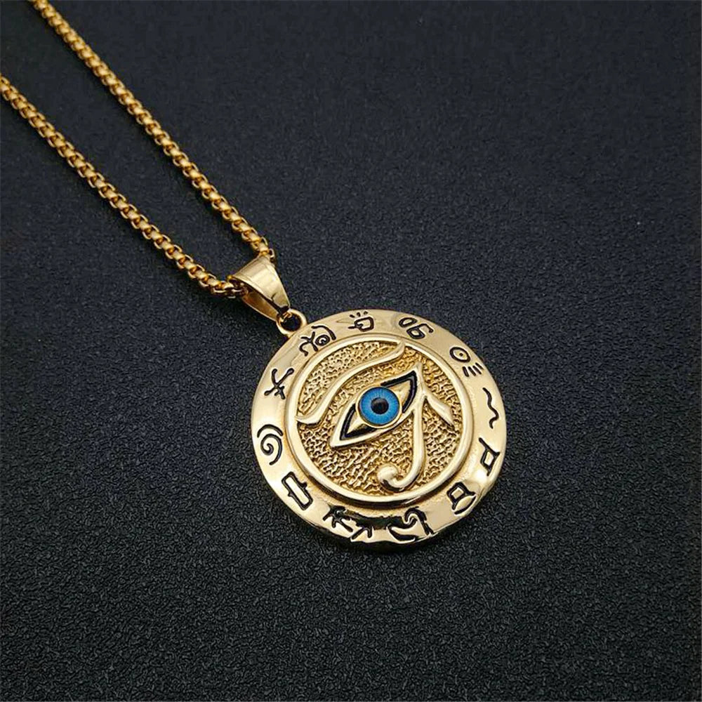 Pendentifs de l'Égypte Ancienne en forme d'Œil d'Horus pour femmes et hommes en acier inoxydable couleur or
