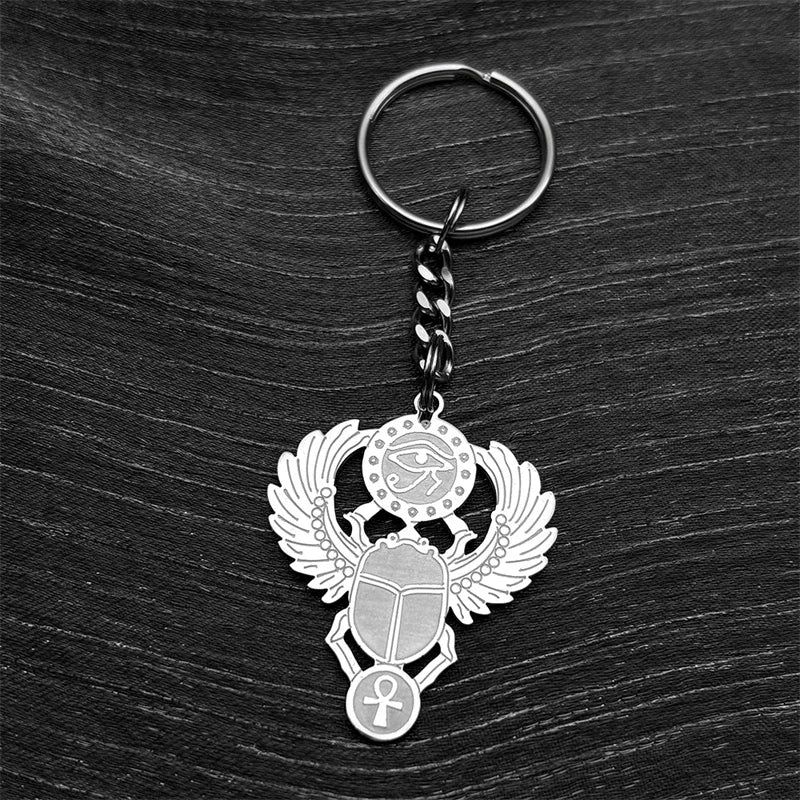 Colliers en acier inoxydable couleur or, symbole du scarabée égyptien œil de Ra Horus, collier clé de vie ankh,