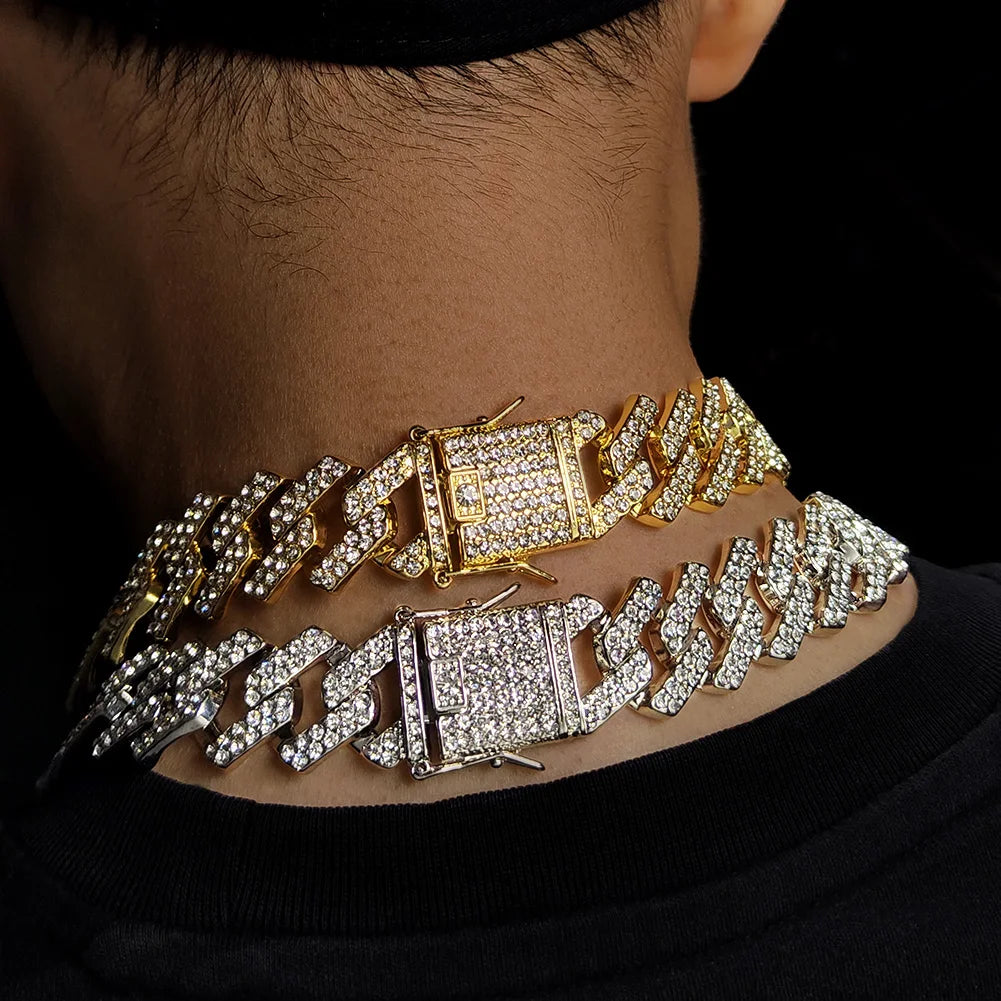 Collier et bracelet en chaîne cubaine en diamants pour hommes et femmes