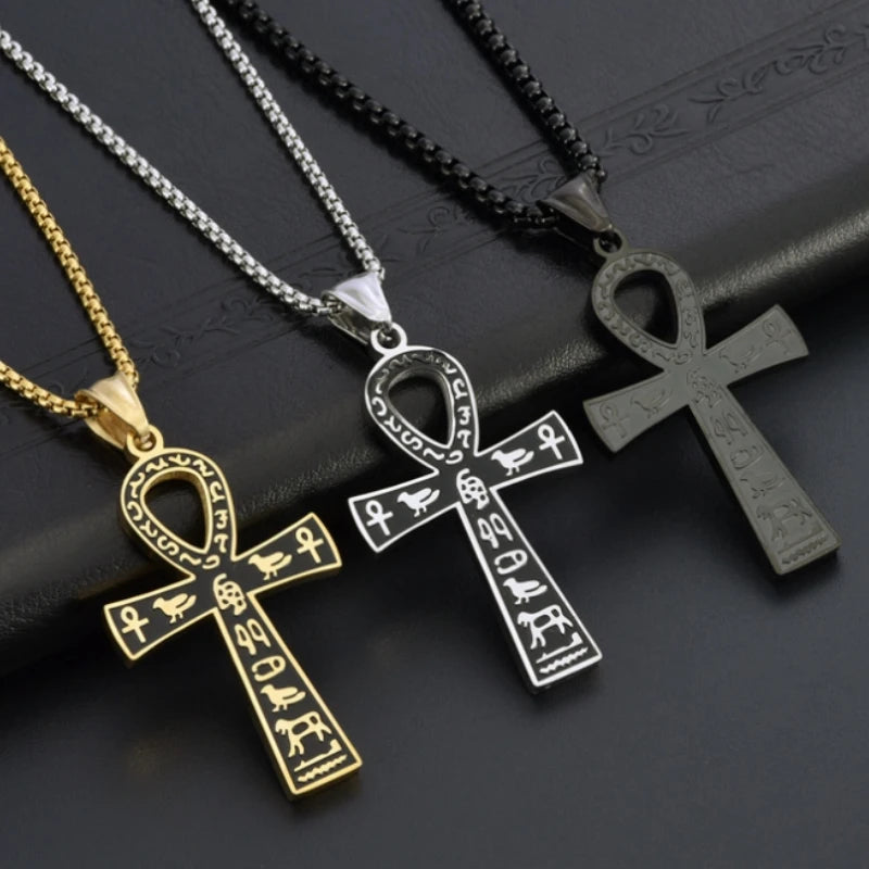 Collier en chaîne pour homme avec pendentif croix de ankh égyptienne