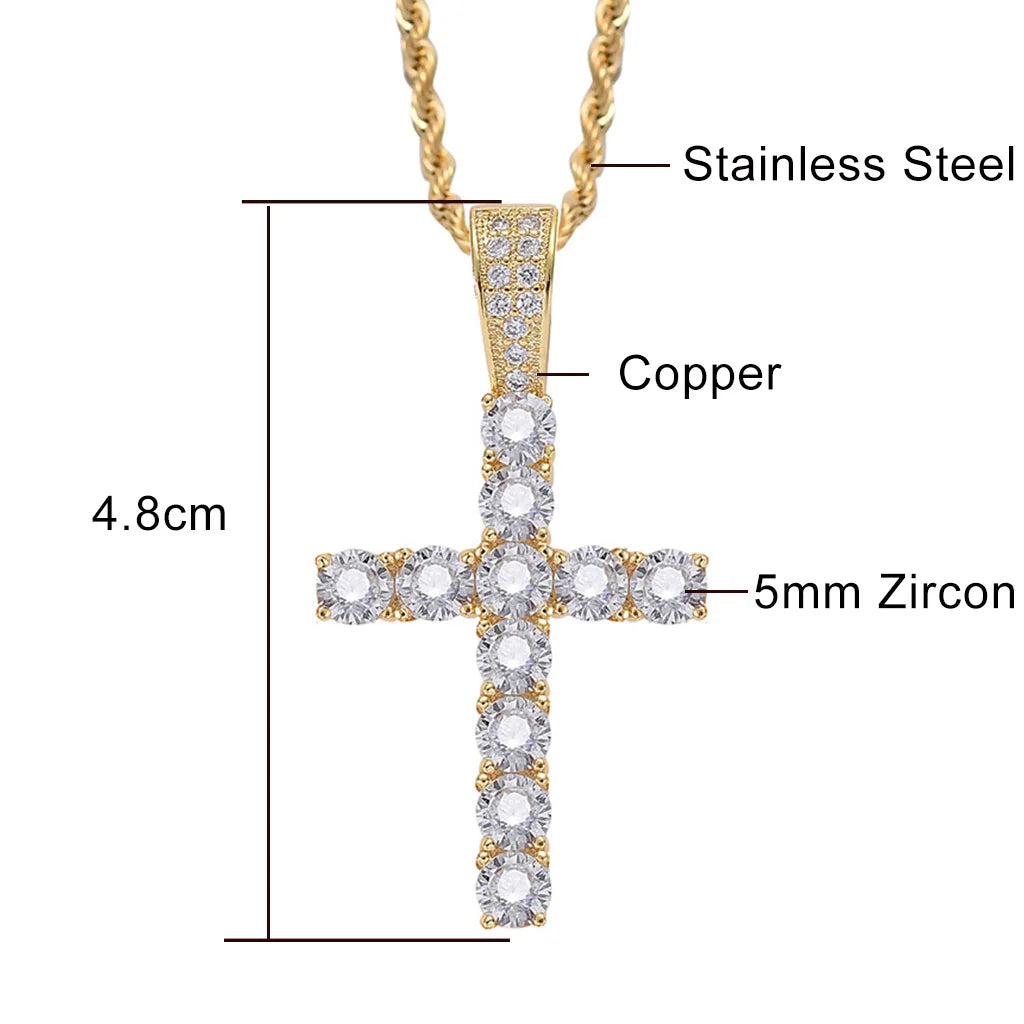 Colliers en croix ICE de 4/5 mm pour femmes et hommes, en acier inoxydable