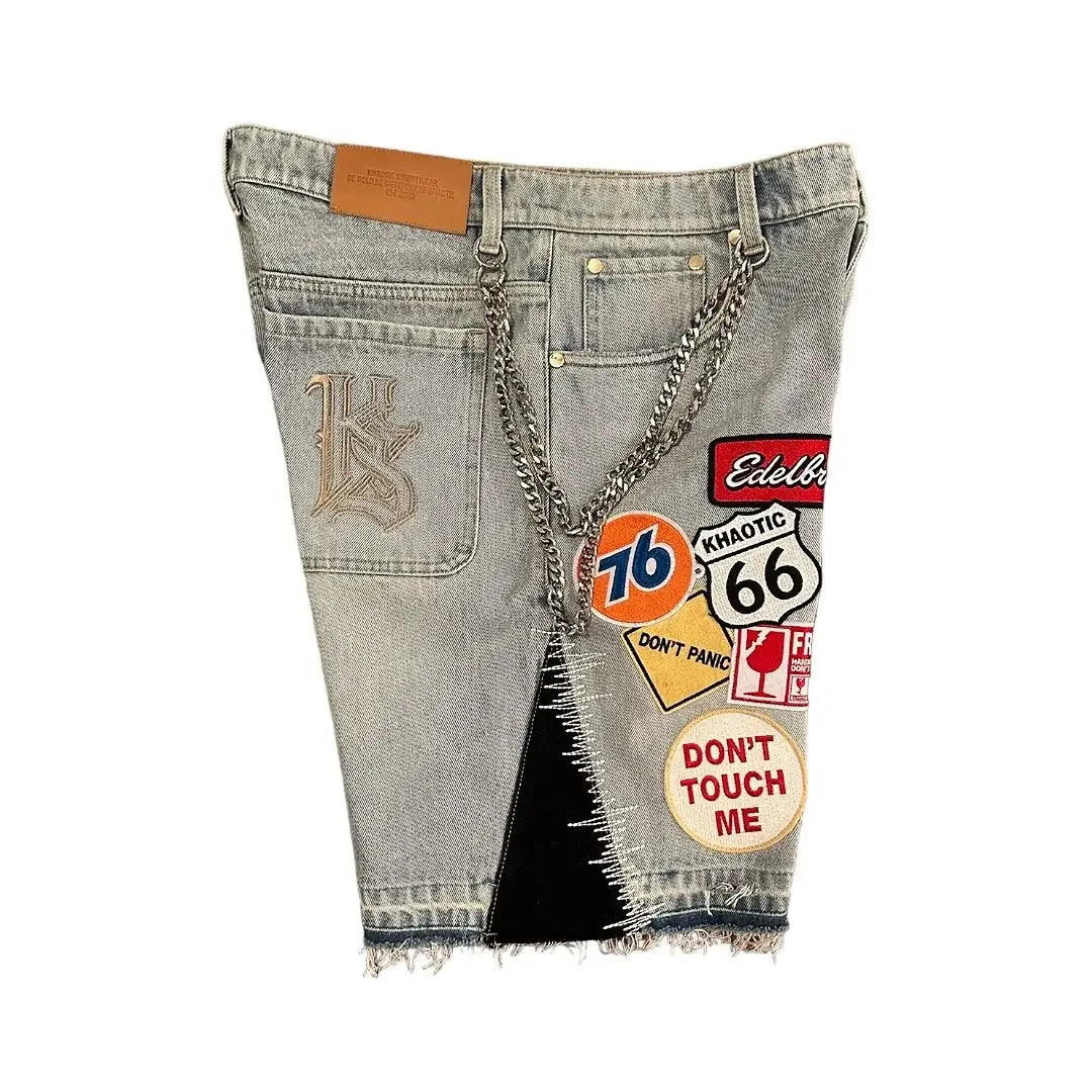 Shorts en denim bleu streetwear Y2K pour hommes et femmes, graphismes cartoon