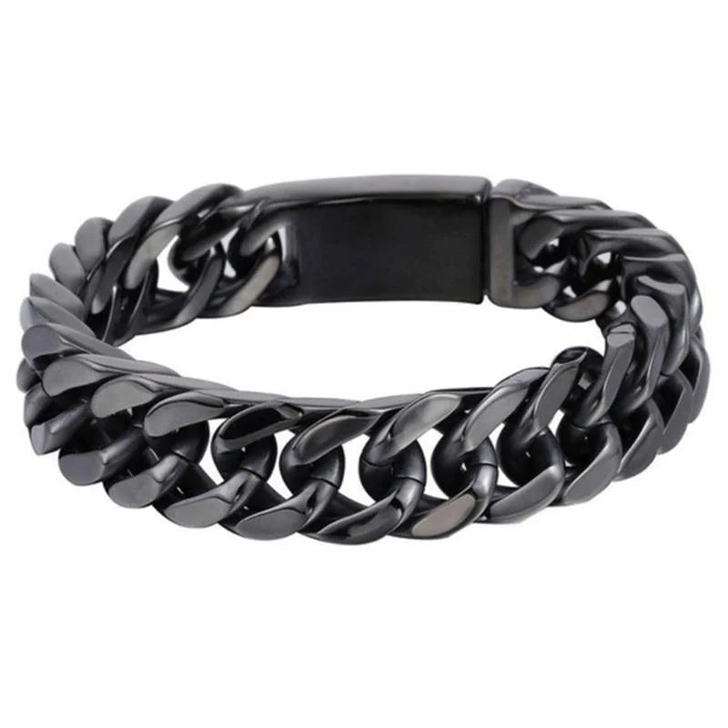 Bracelet cubain noir en acier inoxydable pour hommes