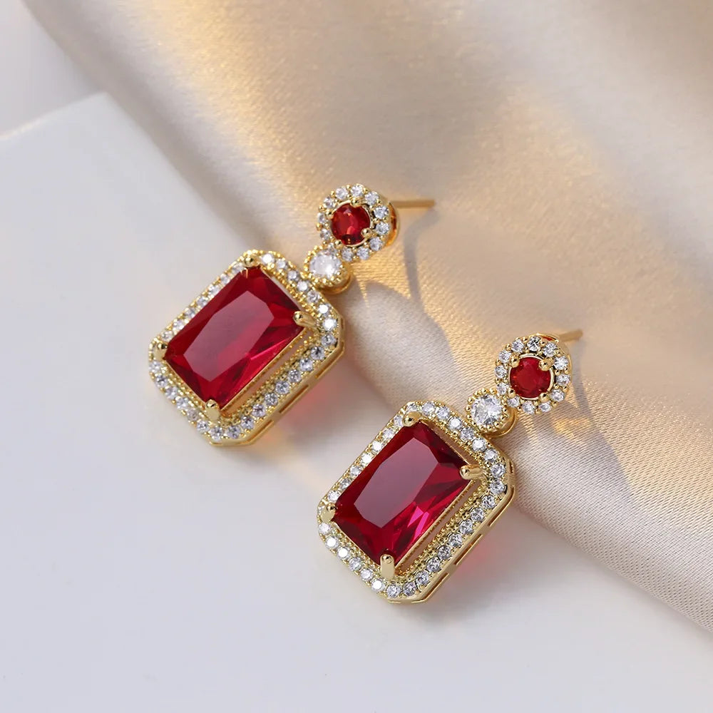 Ensemble de boucles d'oreilles, collier et bagues couleur émeraude de luxe pour femme en acier inoxydable