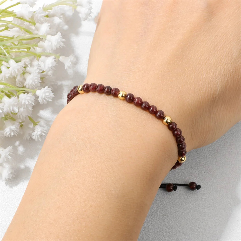Bracelets tressés en grenat de 4 mm pour femmes et hommes en pierres naturelles