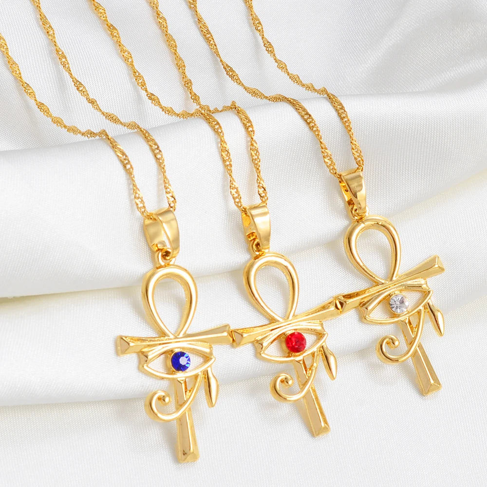 colliers Ancien Égypte Symbole Croix Ankh & Œil Amulettes Africaines Bijoux Égyptiens Accessoires en Pierre