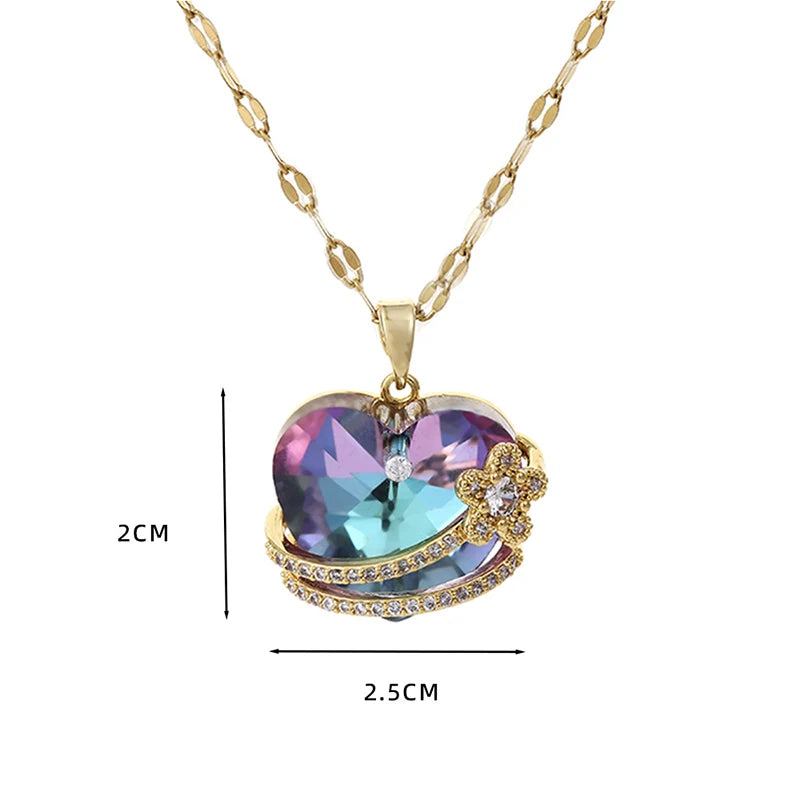 Collier en cristal avec pendentif en forme de cœur, bijou en acier inoxydable pour femmes