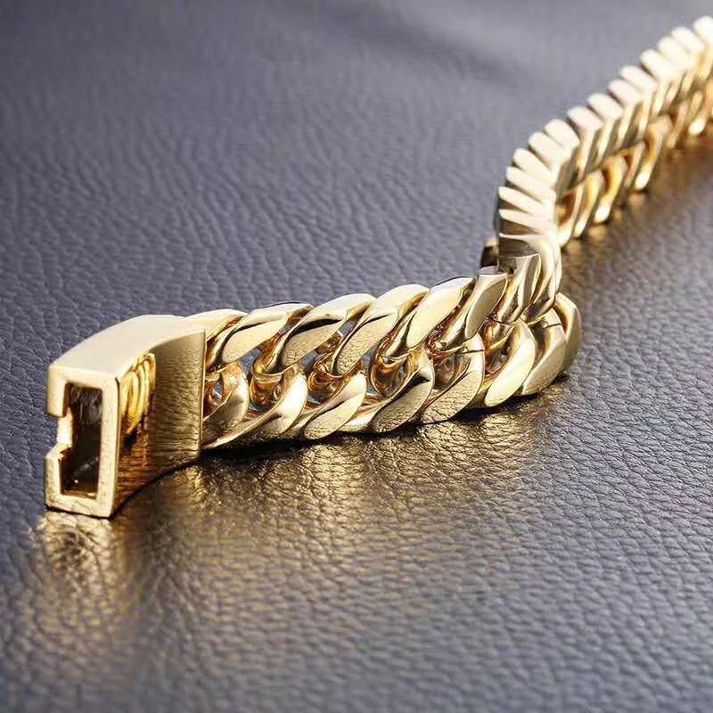 Bracelet cubain noir en acier inoxydable pour hommes