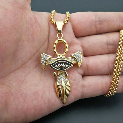 Pendentifs de l'Égypte Ancienne  en forme d'Œil d'Horus pour femmes et hommes en acier inoxydable couleur or