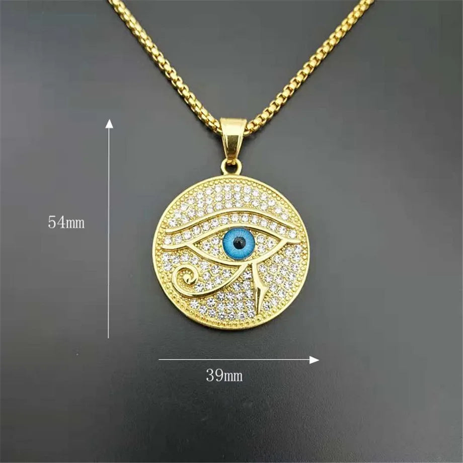 Pendentifs de l'Égypte Ancienne  en forme d'Œil d'Horus pour femmes et hommes en acier inoxydable couleur or