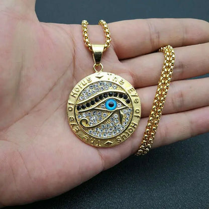 Pendentifs de l'Égypte Ancienne  en forme d'Œil d'Horus pour femmes et hommes en acier inoxydable couleur or