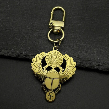 Colliers en acier inoxydable couleur or, symbole du scarabée égyptien œil de Ra Horus, collier clé de vie ankh,