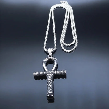 Collier pour hommes en acier inoxydable avec croix ankh égyptienne, clé de la vie, bijoux, chaîne en acier inoxydable