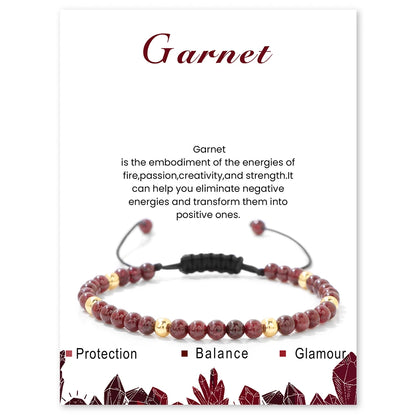 Bracelets tressés en grenat de 4 mm pour femmes et hommes en pierres naturelles