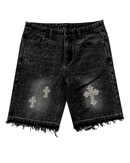 Shorts en denim à croix vintage Y2K HOMME