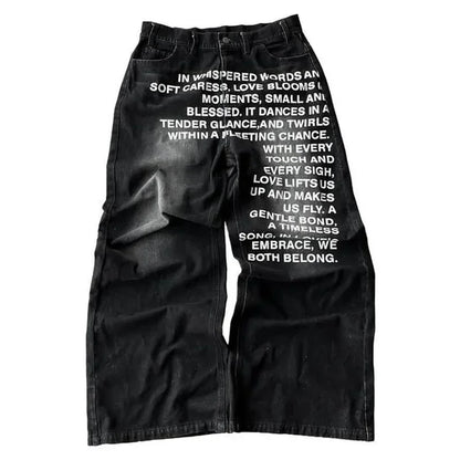 Jeans vintage Y2K imprimés avec poème d'amour pour hommes et femmes