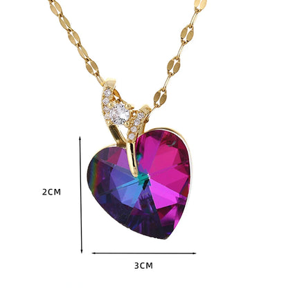 Collier en cristal avec pendentif en forme de cœur, bijou en acier inoxydable pour femmes